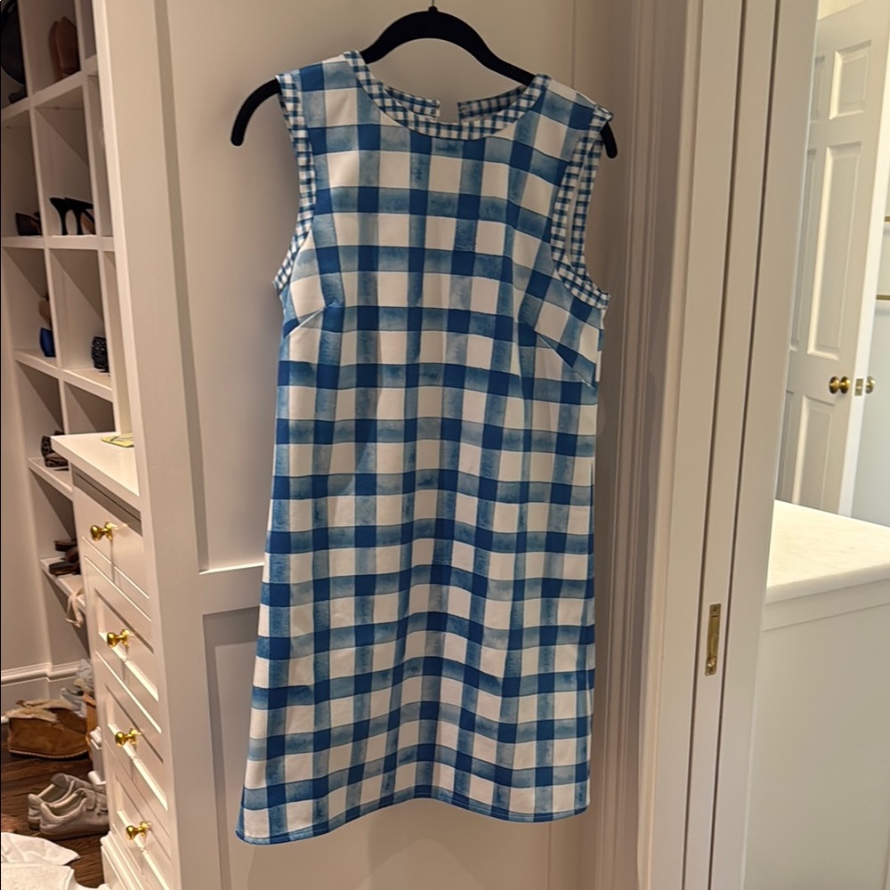 Blue and White Checkered Sleeveless Dress